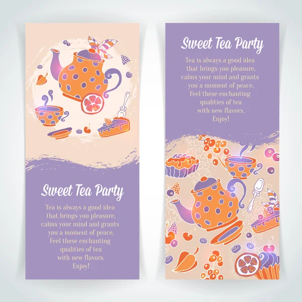 Елегантний набір ручних банерів для чаю та тортів Ліцензійні Стокові Ілюстрації
