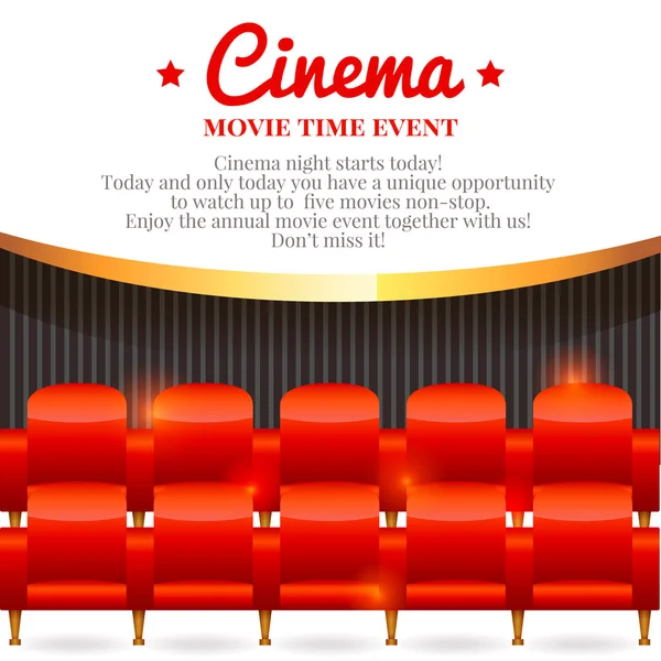 Κάρτα κινηματογράφων με καρέκλες στην αίθουσα κινηματογράφου — Διανυσματικό Αρχείο