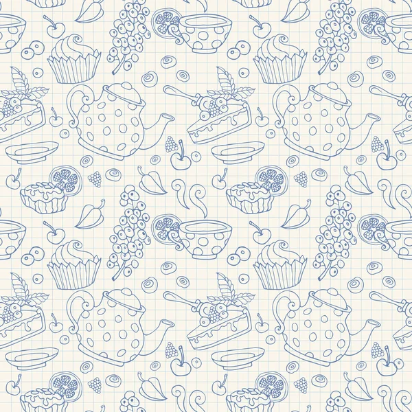 Ornament seamless pattern with tea time objects — Stock vektor
