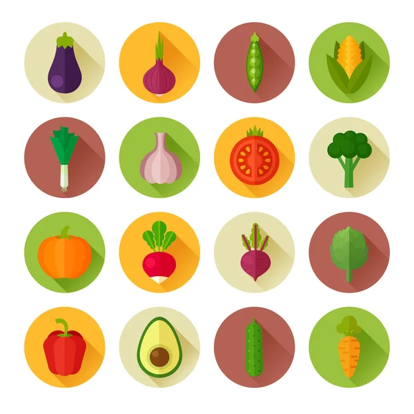 Icônes de légumes plats biologiques — Image vectorielle