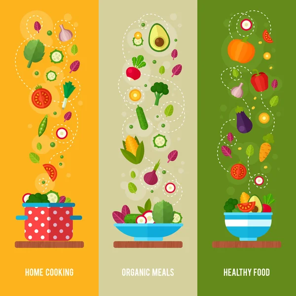 Banderas conceptuales con iconos de vegetales planos — Vector de stock