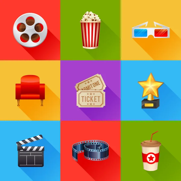 Conjunto de iconos de cine realistas — Archivo Imágenes Vectoriales