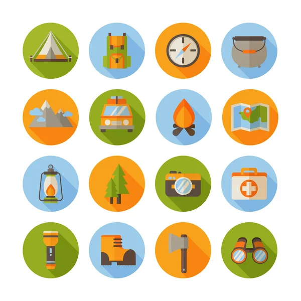 A set of hiking flat icons in modern style — Stock Vector