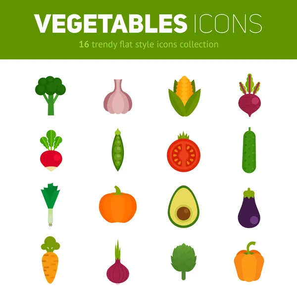 Conjunto de moda de elegantes iconos de verduras planas — Vector de stock