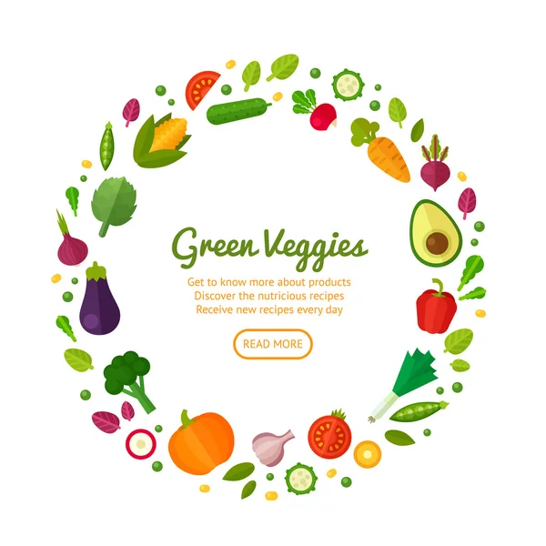 Banderas conceptuales con iconos de vegetales planos — Vector de stock