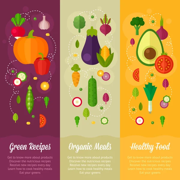 Ensemble de bannières concept avec des icônes de légumes plats — Image vectorielle