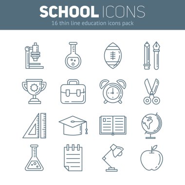 Okul ince bir dizi eğitim elemanları ile düz simgeler kaplı