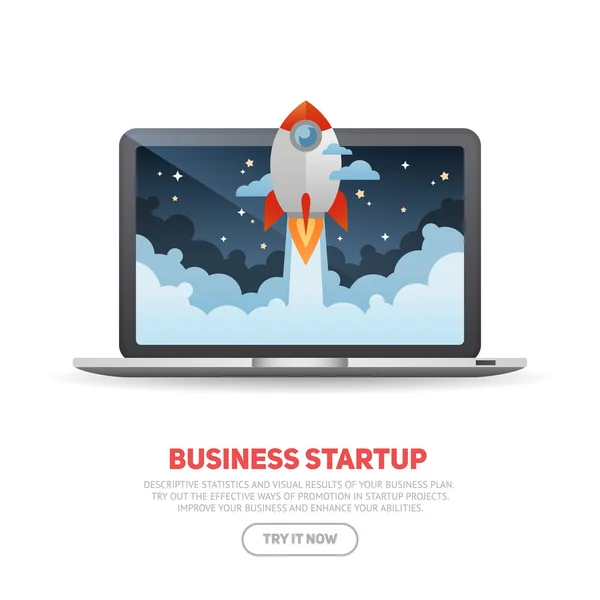 Business start up concept template with realistic laptop — Stock Vector