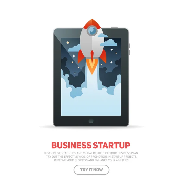 Business start up concept template with realistic digital tablet — Stock Vector