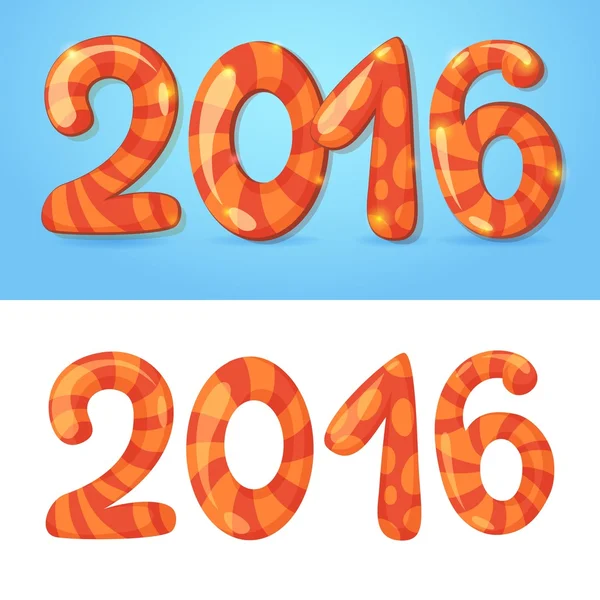 2016 Nieuwjaar nummers, gefeliciteerd kaart met cartoon cijfers — Stockvector