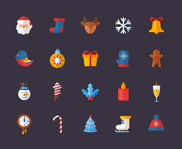 Platte Kerstmis en Nieuwjaar pictogrammen instellen — Stockvector