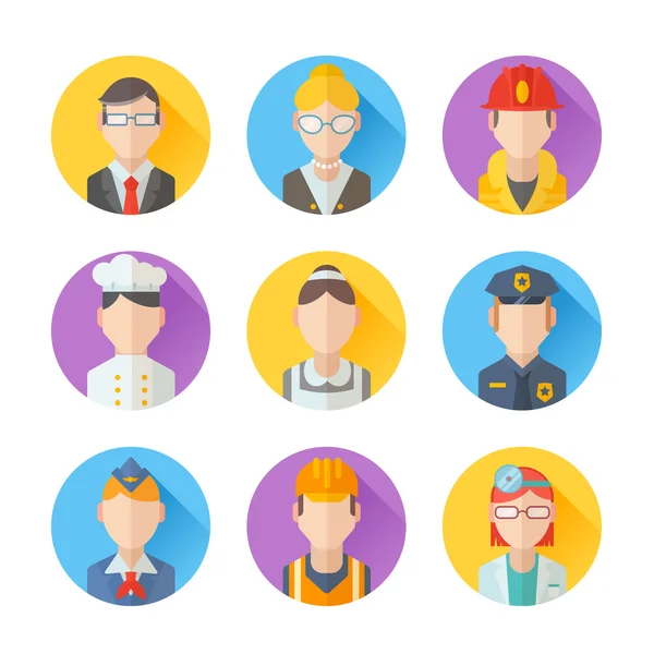 Conjunto de retratos planos iconos con personas de diferentes profesiones — Vector de stock