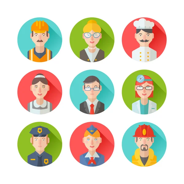 Conjunto de retratos planos iconos con personas de diferentes profesiones — Vector de stock