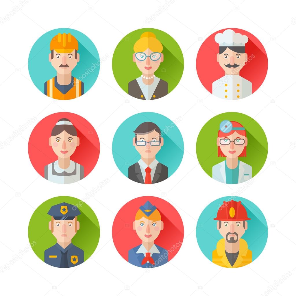 Set of flat portraits icons with people of different professions