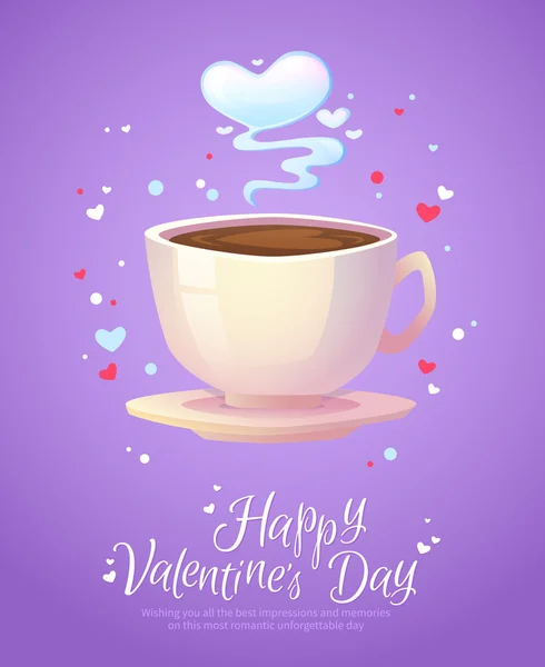 Romantiska kaffekopp med hjärtformade skum retro vykort — Stock vektor