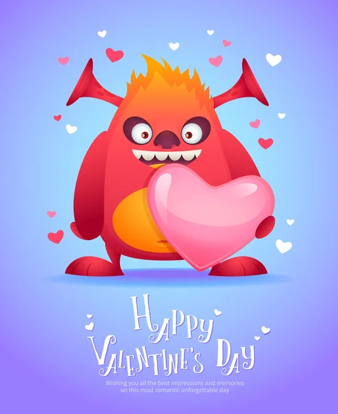 Dessin animé monstre avec une carte coeur Valentine — Image vectorielle