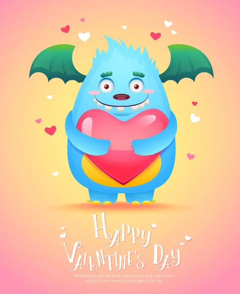 Cartoon monster with a heart Valentine card — Stock Vector