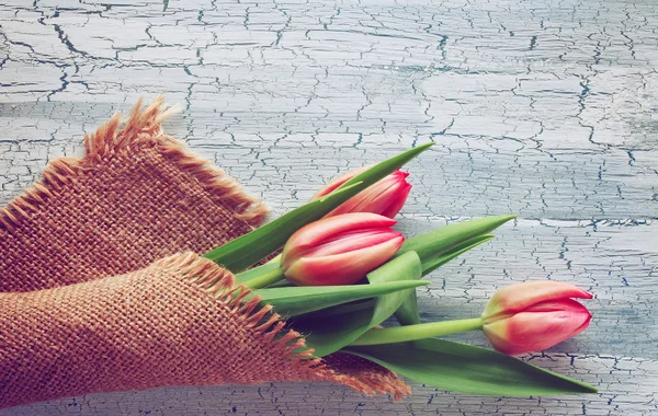 Boeket verse drie rode tulpen — Stockfoto