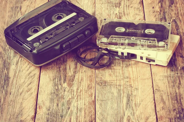 Old cassette player, audio cassette — Stock Photo, Image