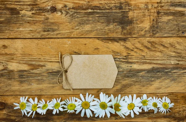 Fondo de madera con flores de borde manzanilla —  Fotos de Stock