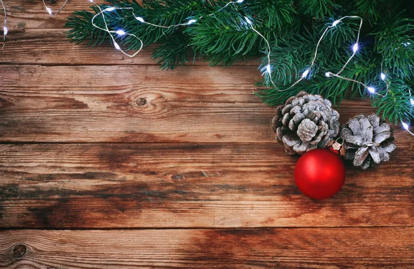 Navidad Año Nuevo Fondo Ramas Abeto Guirnalda Ligera Bola Roja — Foto de Stock