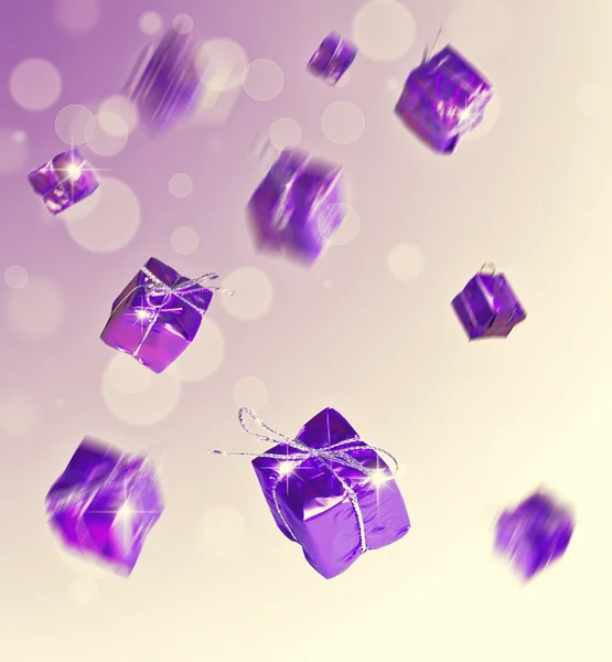 Violette Geschenke fallen — Stockfoto