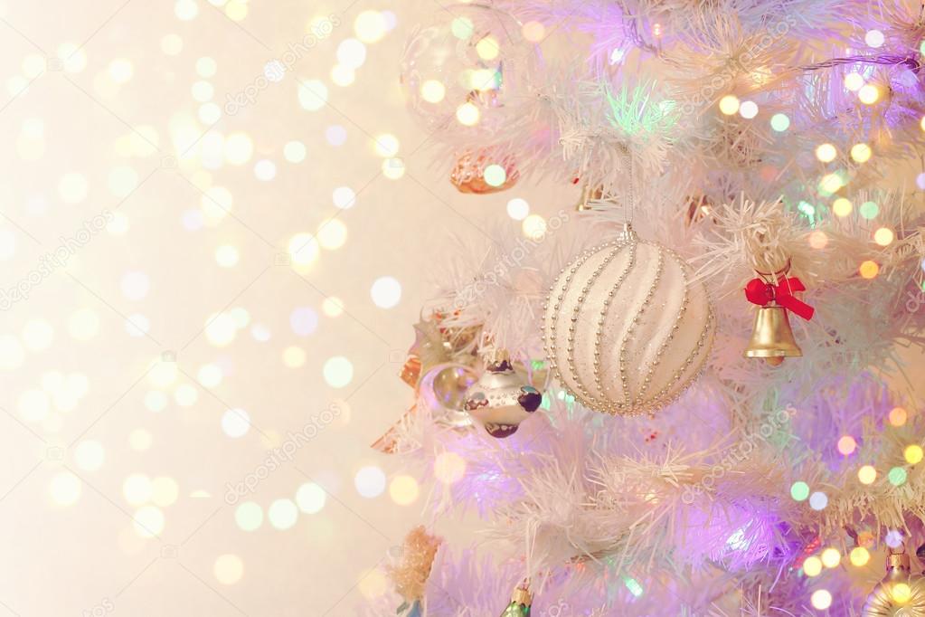 New Year holiday background with white Christmas tree