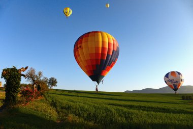 Sıcak hava balonu çimenlerin üzerinde açılış