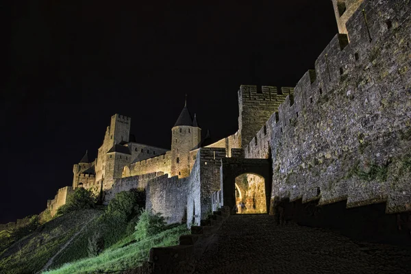 Castello di Carcassonne di notte — Foto Stock