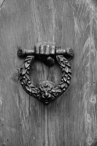 Vuist en Leeuw hoofd deur knocker — Stockfoto