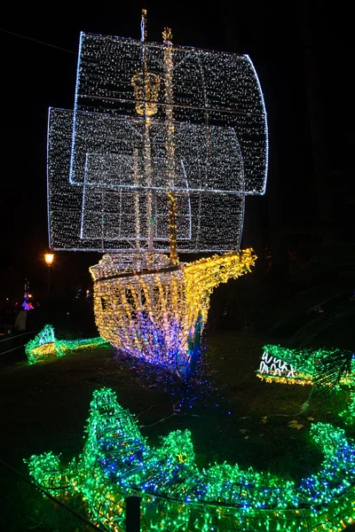 Sailing ship made with lights — Stock Photo, Image