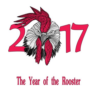 Horoz kuş kavramı, Çin yeni yılı, horoz. Vektör elle çizilmiş kroki çizim.