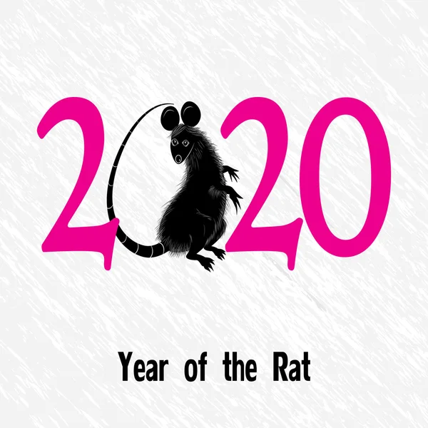 Ratte, Maus als Symbol für das Jahr 2020 von Chinas traditionellem Horoskop mit Gras — Stockvektor