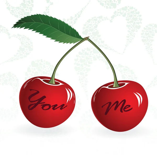 Naadloze rode cherry love Valentijn paar berry. Vectorillustratie. Element voor ontwerp. — Stockvector