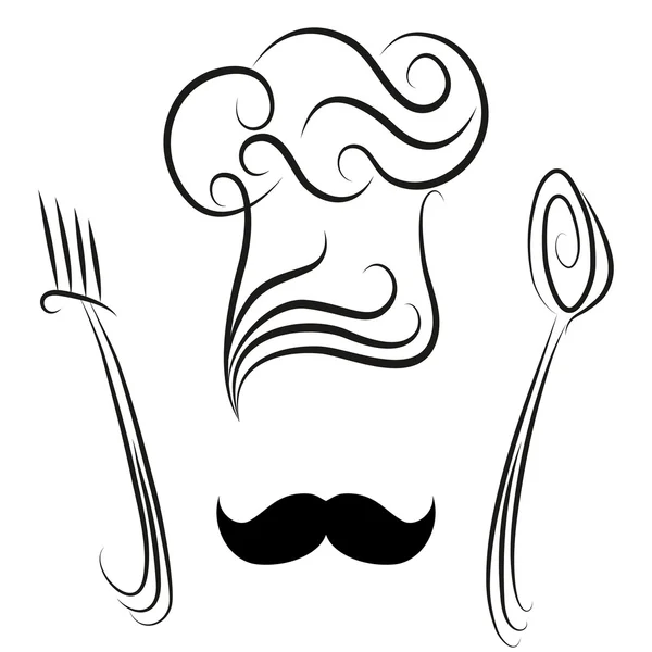 Sombrero de chef con cuchara y tenedor — Vector de stock