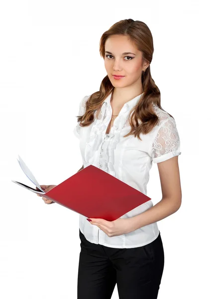 Business woman holding document — Stock Photo, Image