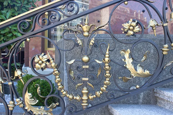 Smeedijzeren hek met gouden ornamenten — Stockfoto