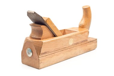Uçak eski ahşap jointer aracı üzerinde beyaz izole
