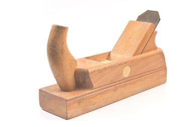 Uçak eski ahşap jointer aracı üzerinde beyaz izole