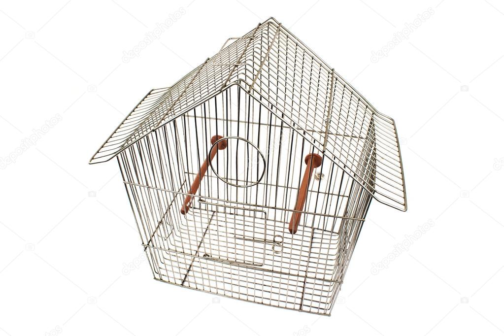 Empty bird cage isolated on white