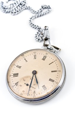 eski cep saati ile üzerine beyaz izole zinciri 