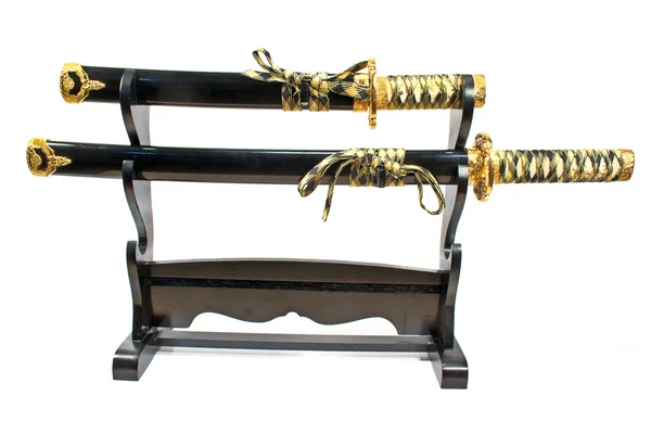 Giapponese samurai katana spade su stand i — Foto Stock