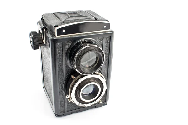 Vintage two lens photo camera isolated on white — Stock Photo, Image