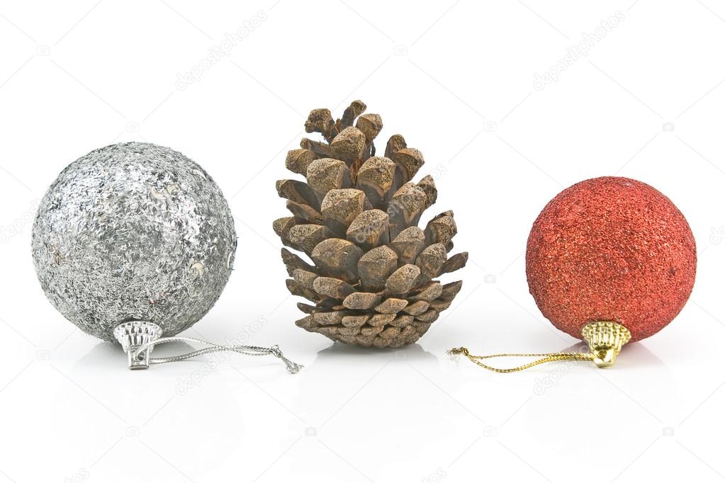 Christmas bauble with pine cone isolated on white