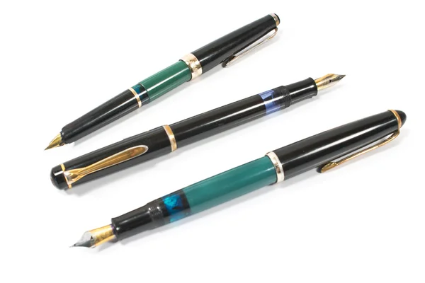 Three vintage fountain pen isolated on white — Stock Photo, Image
