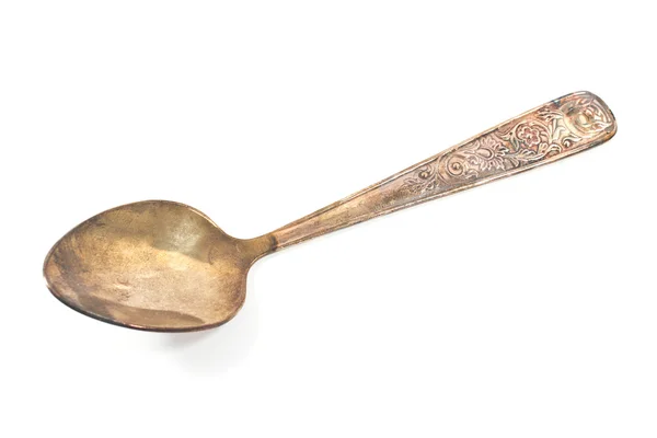Vintage silver tea spoon isolated on white — Stock Photo, Image