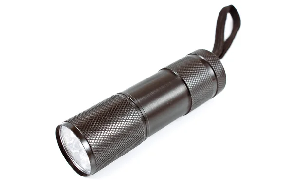 Black pocket flashlight torch isolated on white — Stock Photo, Image