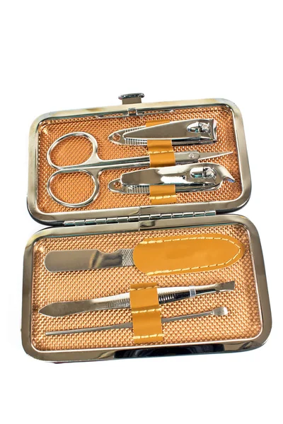 Instrumenten van een manicure set geïsoleerd op wit — Stockfoto