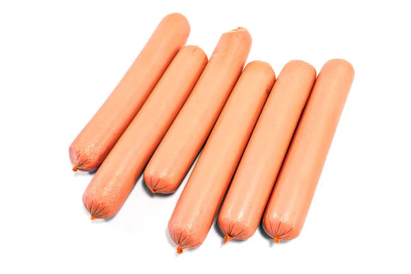 Salsicce di hot dog isolate su bianco — Foto Stock