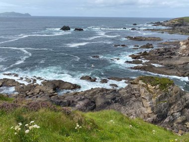 Dunquin 'in dik ve engebeli uçurumları Atlantik' in derinliklerine bakıyor.
